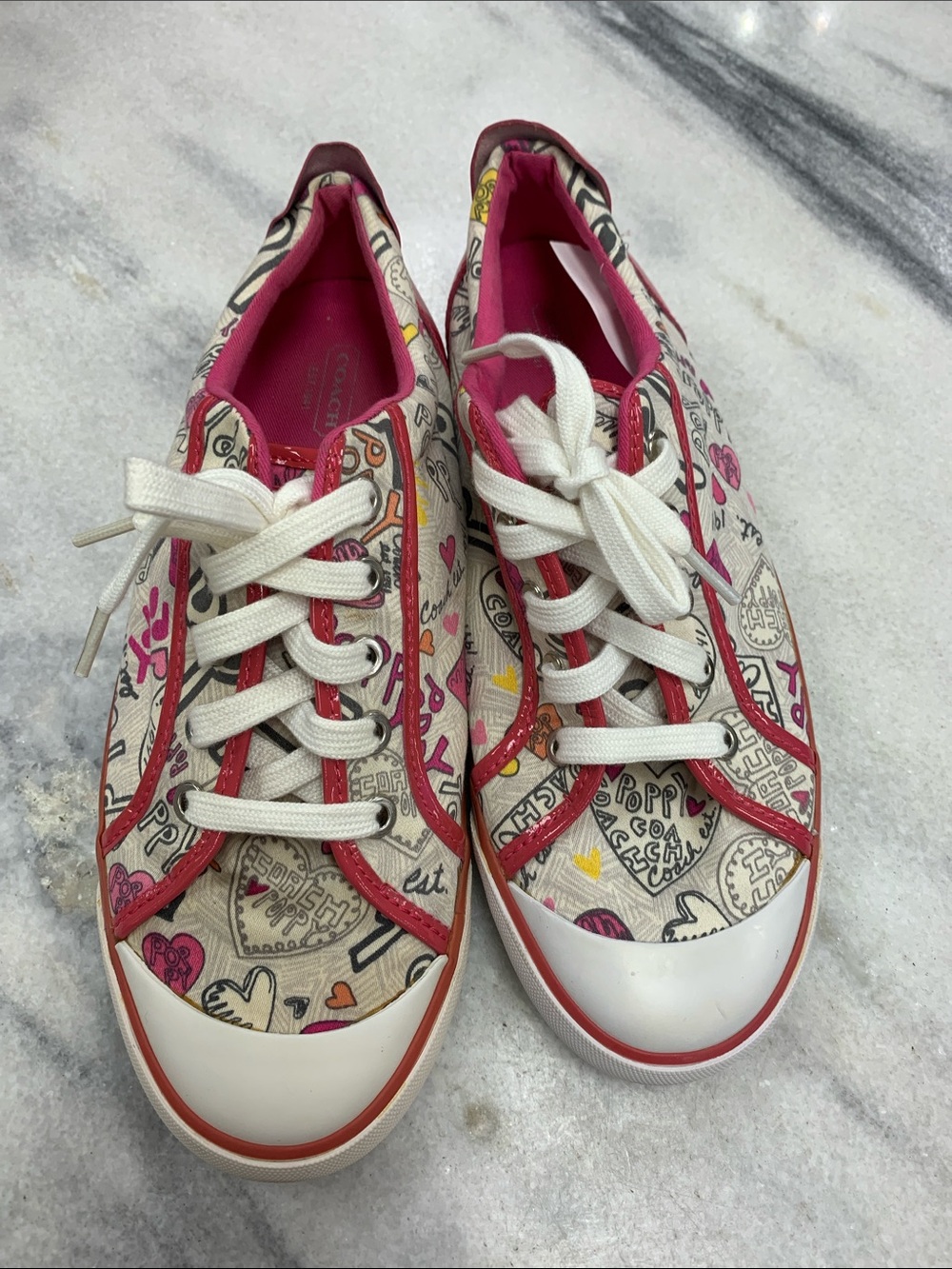 Coach Pink Multi Doodle Canvas Lace-Up Sneakers